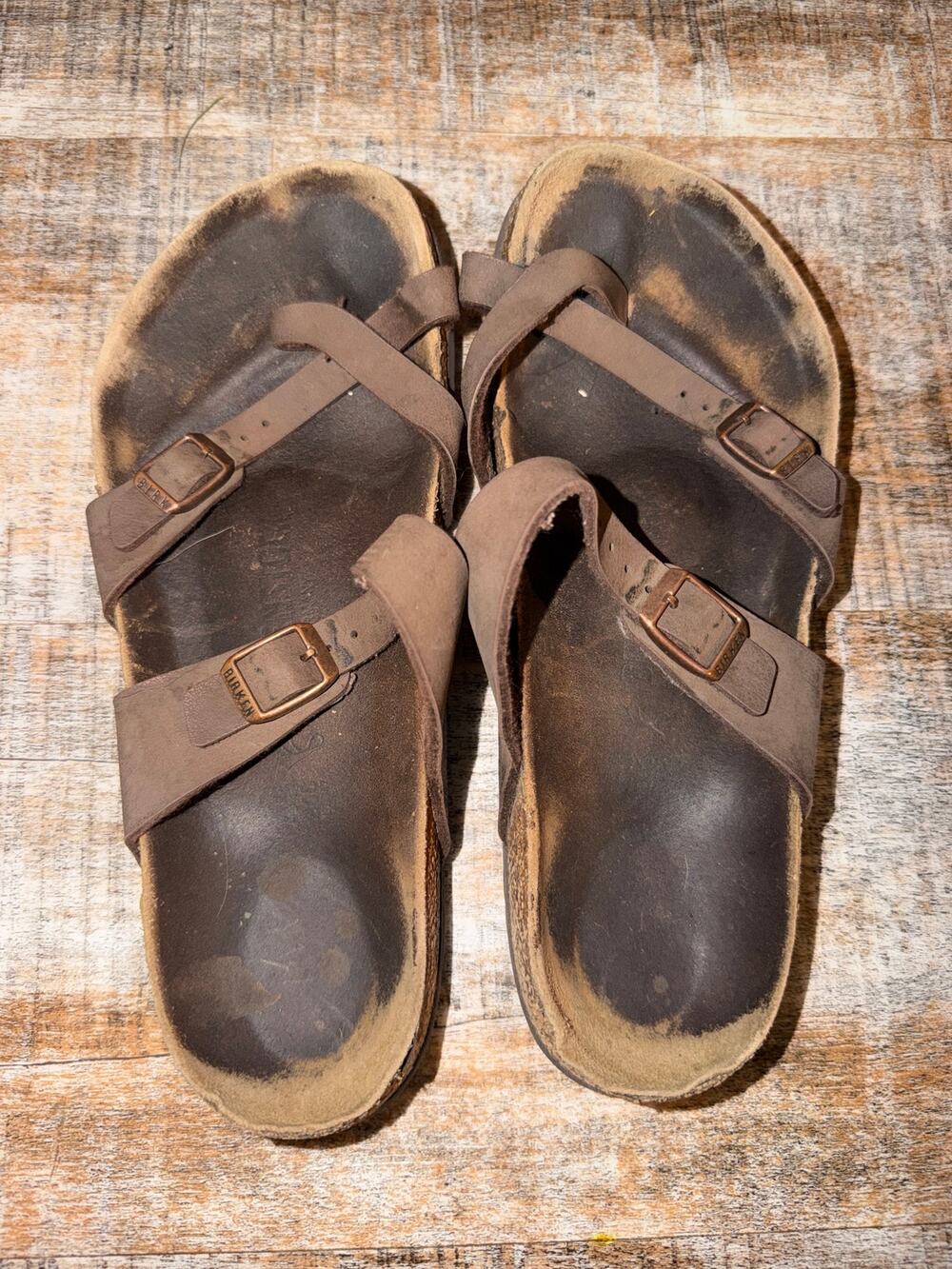 Birkenstock Mayari Birko-Flor Leather Comfort Sandals Slip On Brown Size 40 US 9